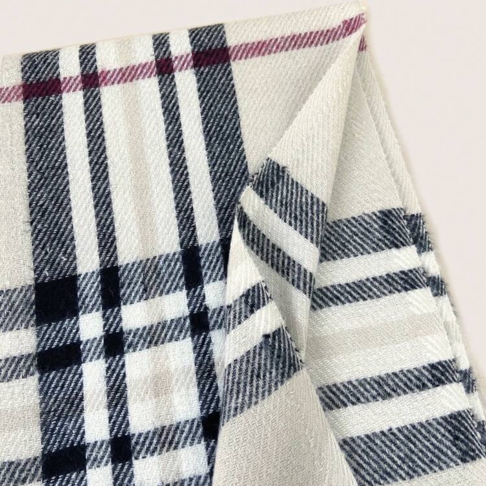 Plaid Fringe Scarf - Cream, Black, Red - Picture 5 of 8